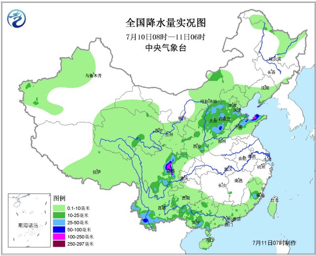 降水量实况图:四川局地仍达大暴雨 强度有所下