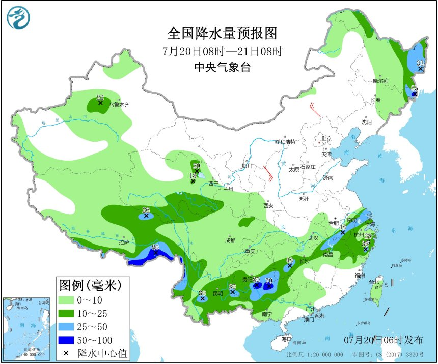 贵州、广西、吉林等地有大雨 局地有雷暴大风