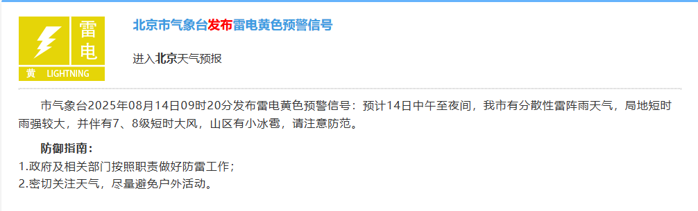 北京气候气候天文台发行黄色射线警告信号