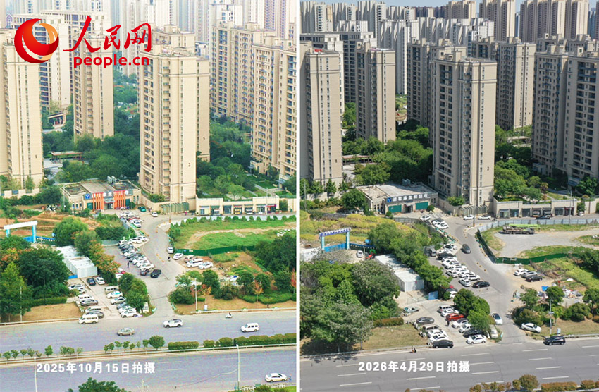 百荣路南北段被围挡圈起，与周边环境格格不入。人民网记者 慎志远摄
