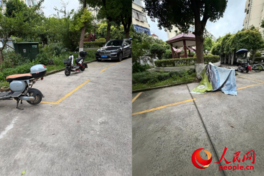 上海市浦东新区金杨新村九街坊小区内被私自占用的停车位。人民网记者 沐一帆摄