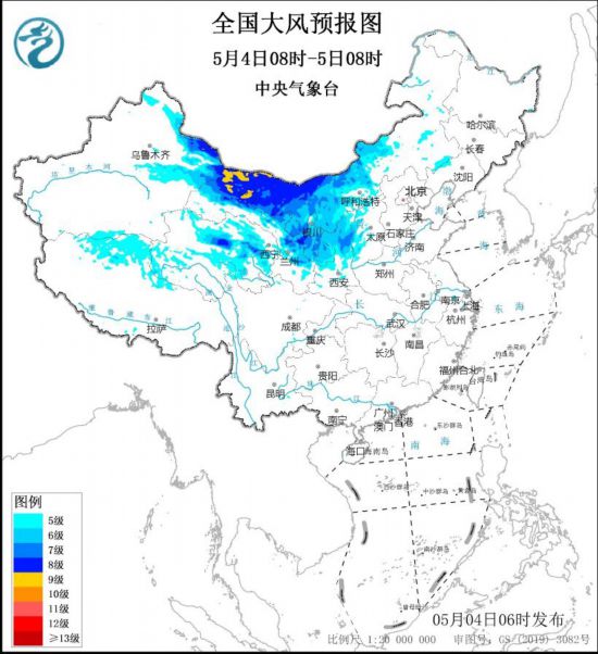 图2 5月4日08时-5日08时全国大风预报图