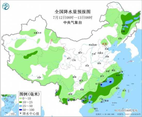 全国降水量预报图(7月12日08时-13日08时) 图片来源：中央气象台网站股票配资网址导航