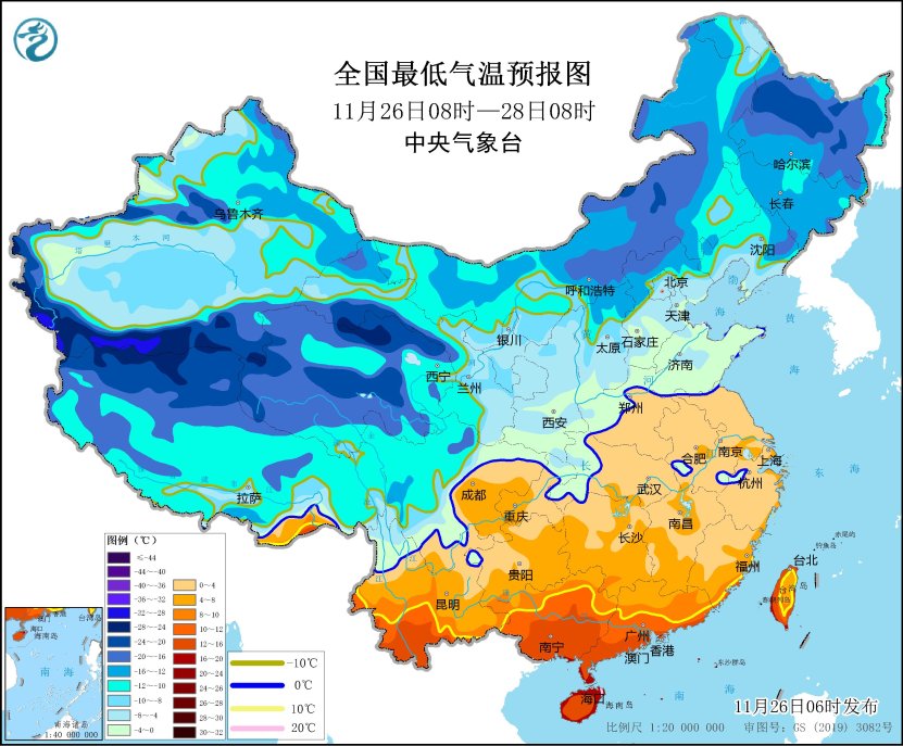 中心景象形象台11月26日06时继续发布冷潮黄色预警